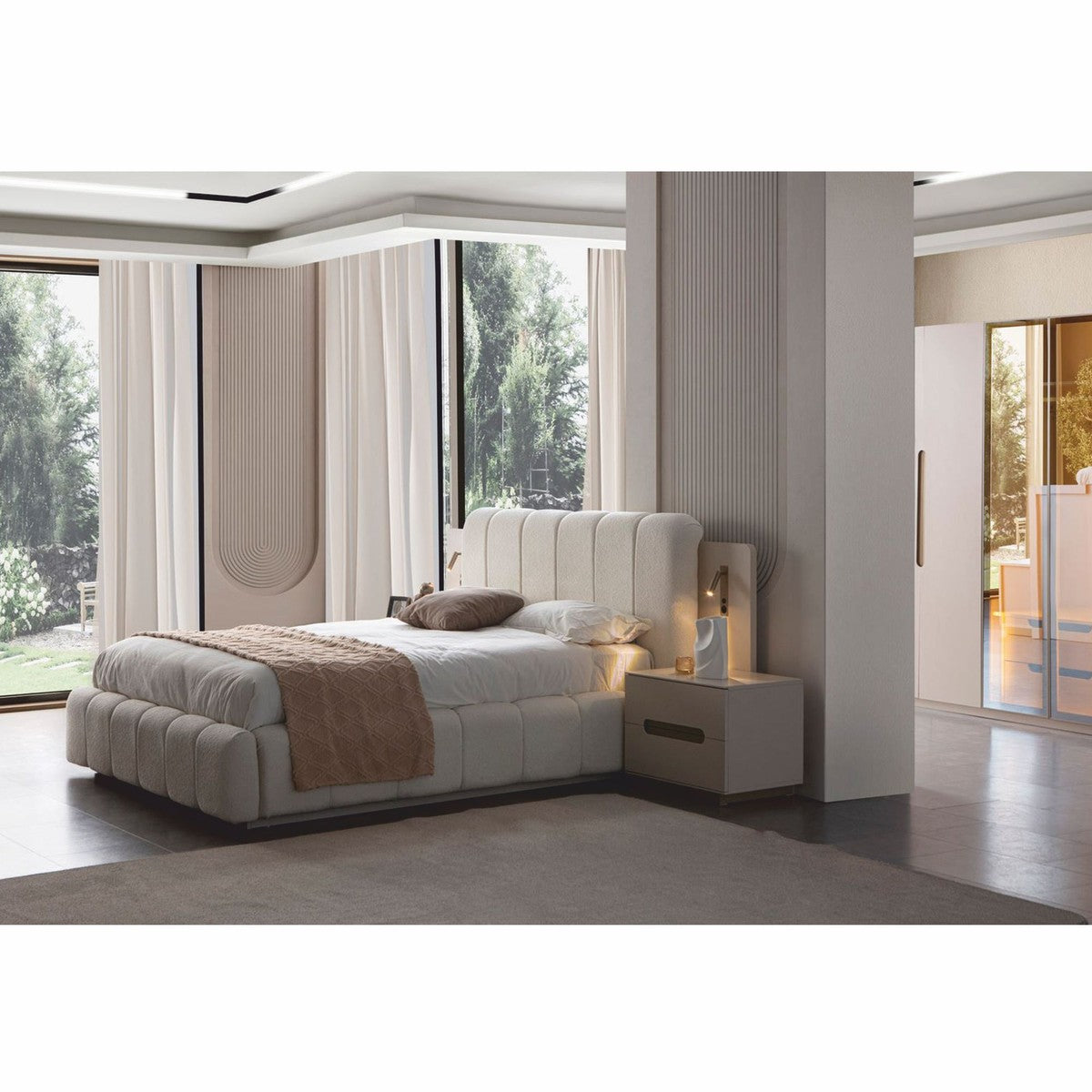 Juego de dormitorio de lujo Casa Padrino blanco / gris - 1 cama doble y 2 mesitas de noche - Imagen 2
