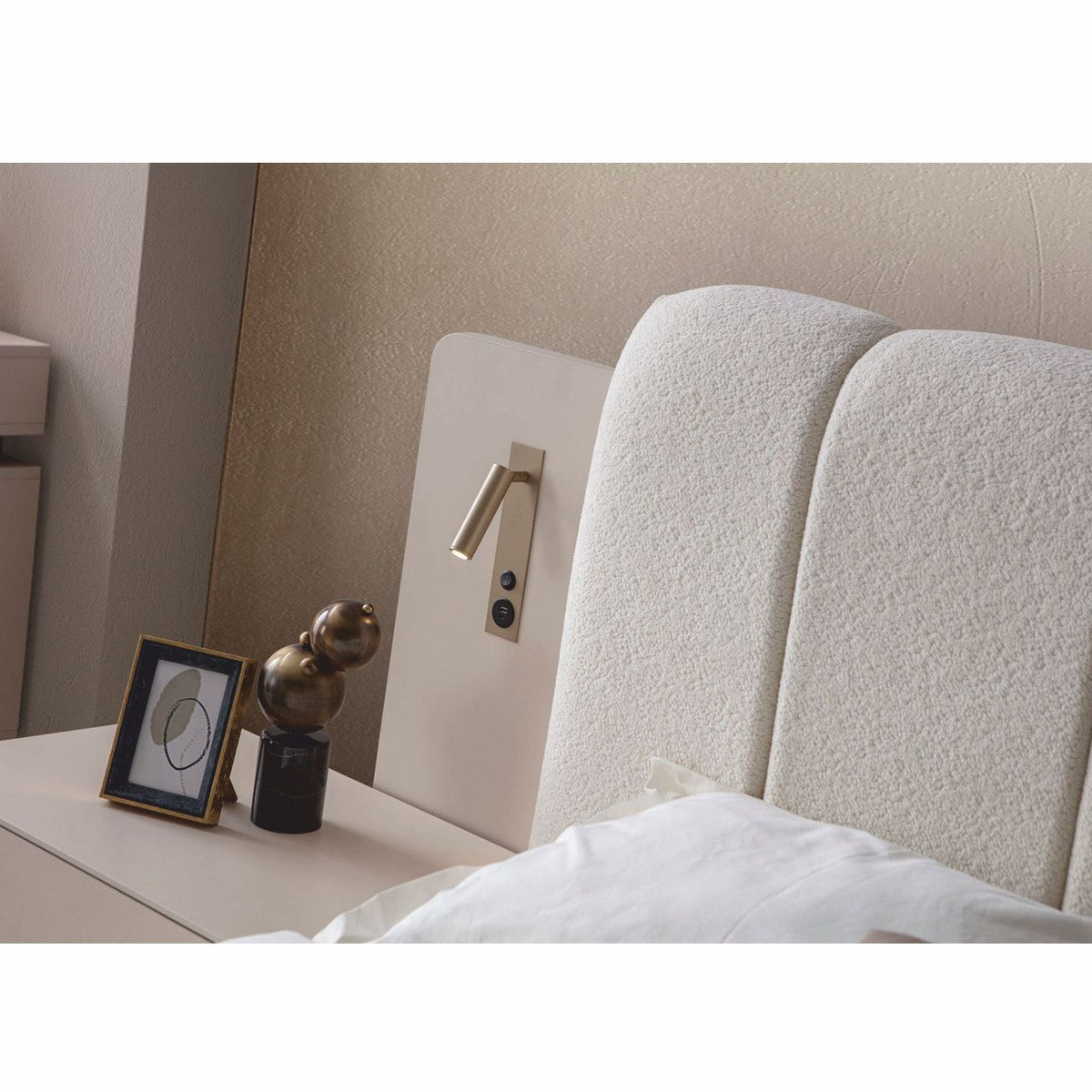 Juego de dormitorio de lujo Casa Padrino blanco / gris - 1 cama doble y 2 mesitas de noche - Imagen 4