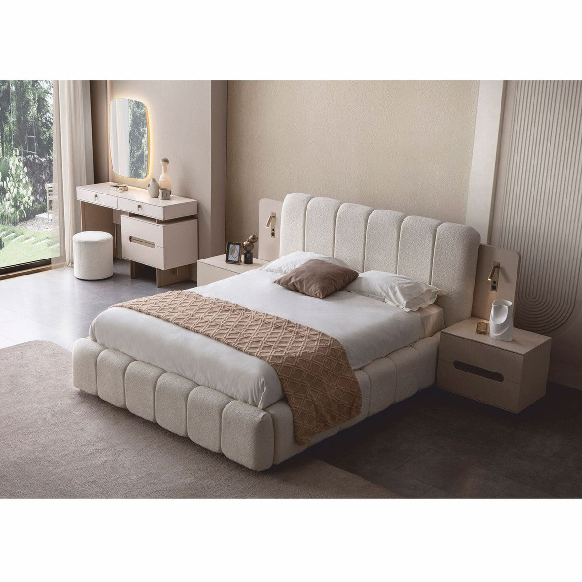 Juego de dormitorio de lujo Casa Padrino blanco / gris - 1 cama doble y 2 mesitas de noche - Imagen 5