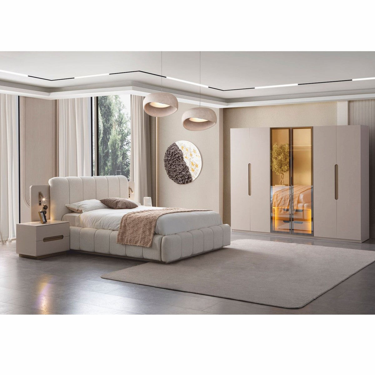 Juego de dormitorio de lujo Casa Padrino blanco / gris - 1 cama doble y 2 mesitas de noche - Imagen 6