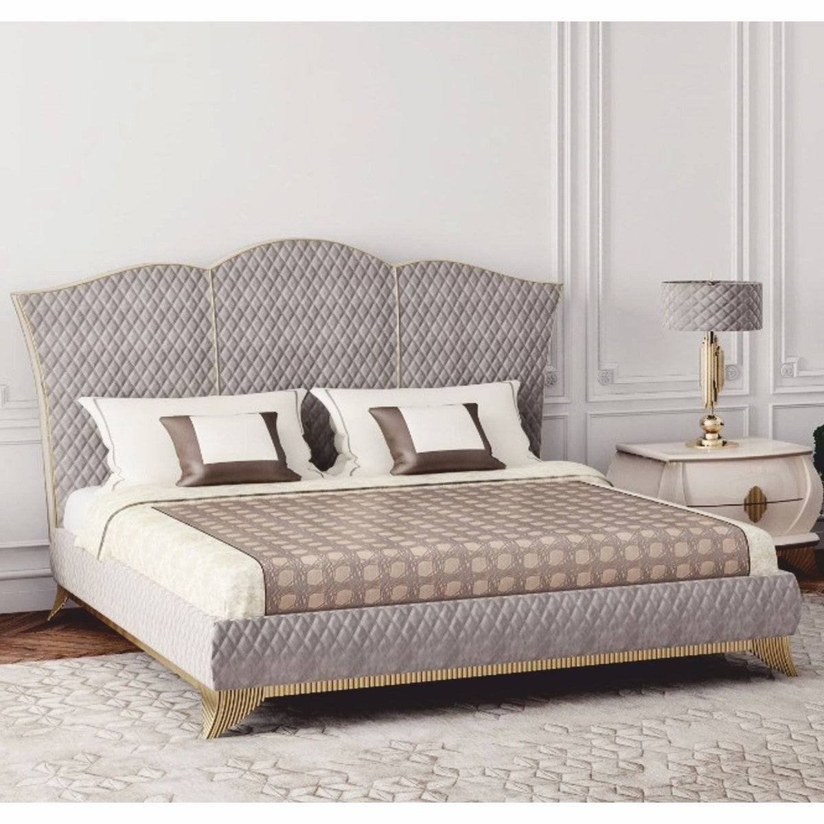 Lujoso Casa Padrino cama doble de lujo Art Deco gris / dorado - Muebles de dormitorio y hotel - Imagen 2