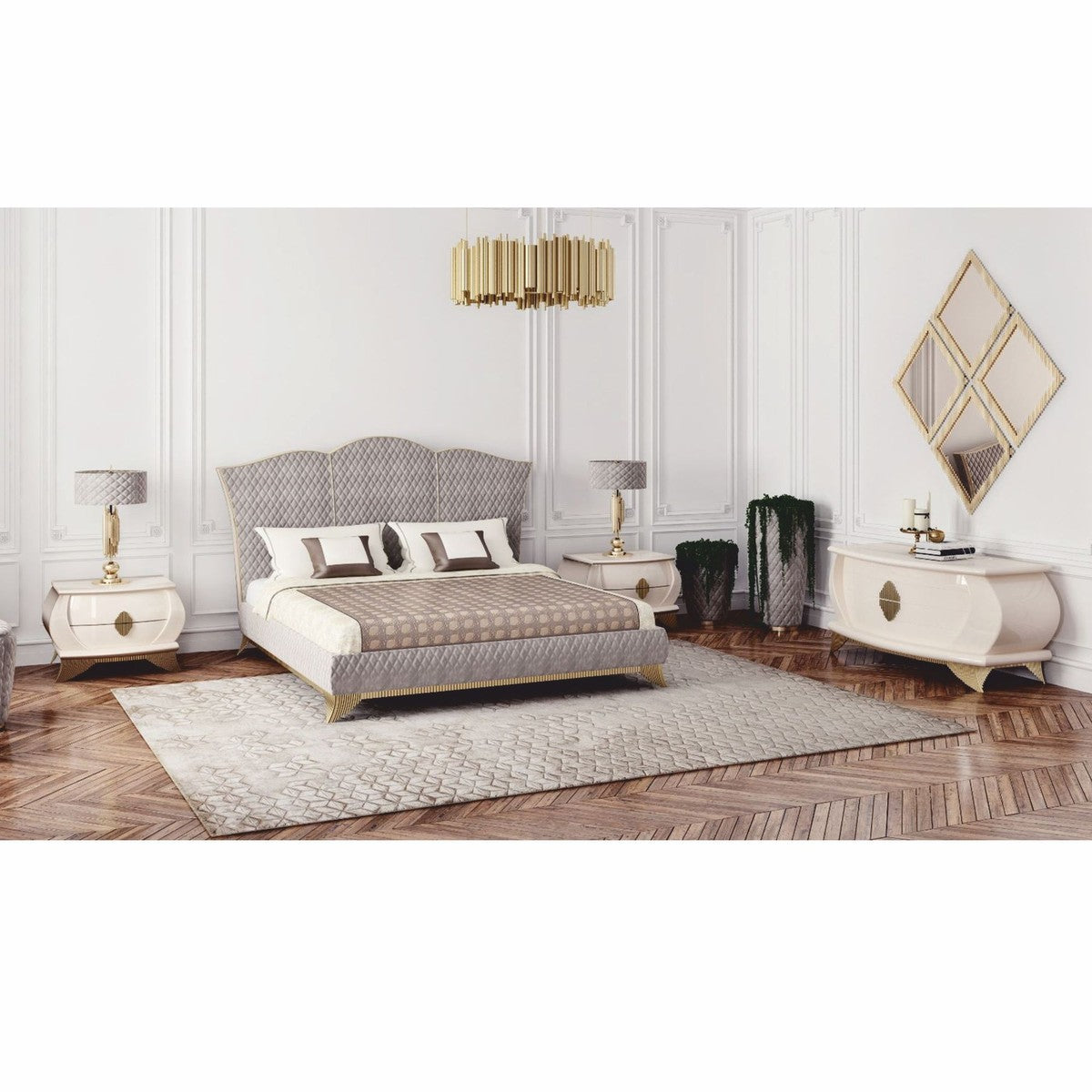 Casa Padrino cama doble de lujo Art Deco gris / dorado - Muebles de dormitorio y hotel