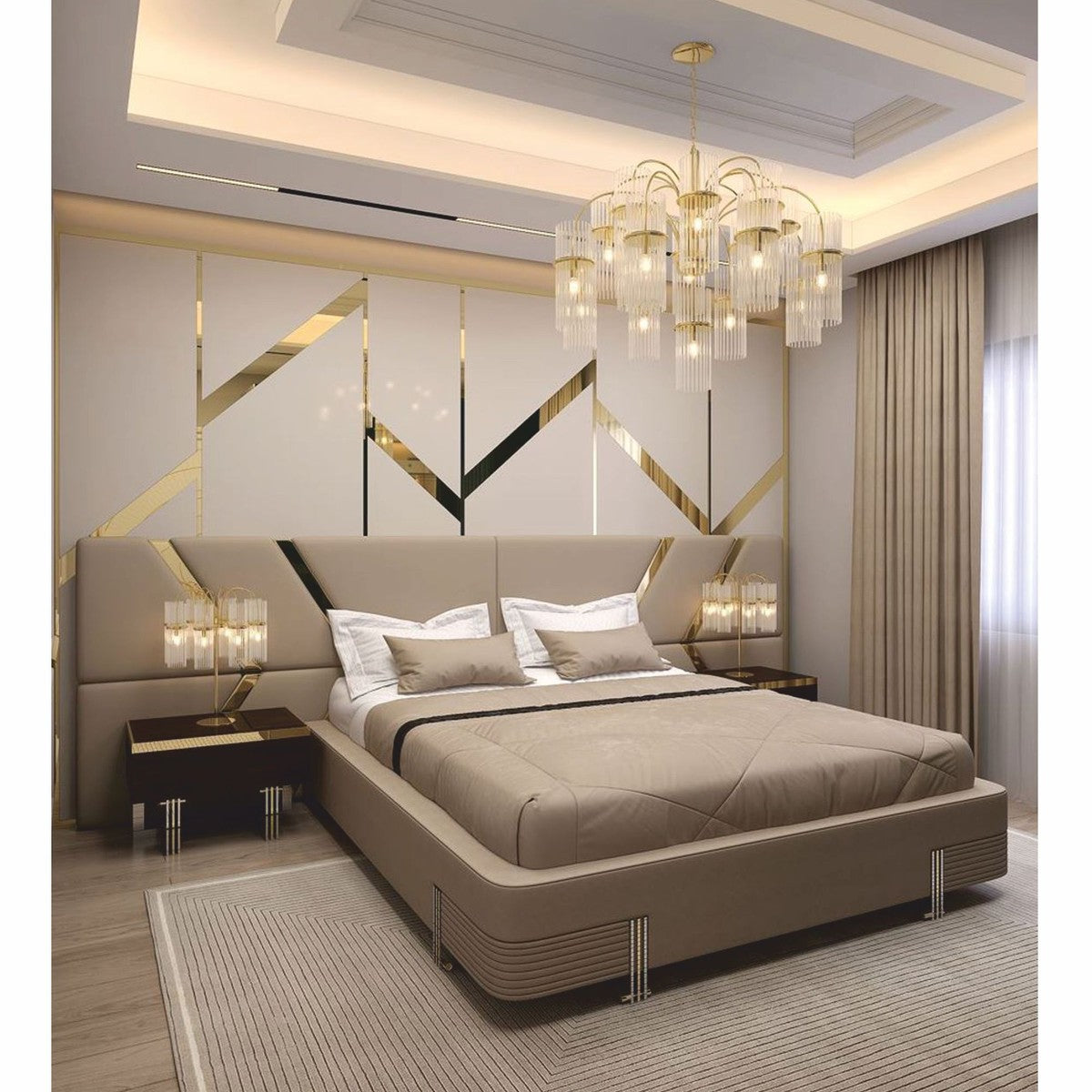 Casa Padrino cama doble de lujo beige / dorado / plateado - Muebles de hotel y dormitorio
