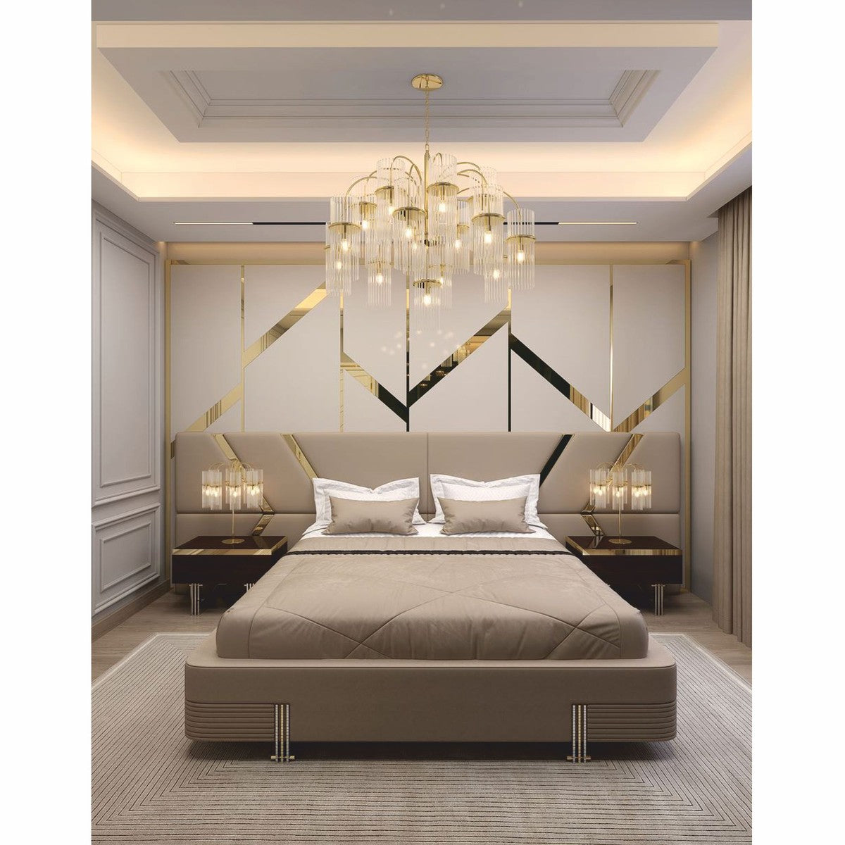 Casa Padrino cama doble de lujo beige / dorado / plateado - Muebles de hotel y dormitorio - Imagen 3