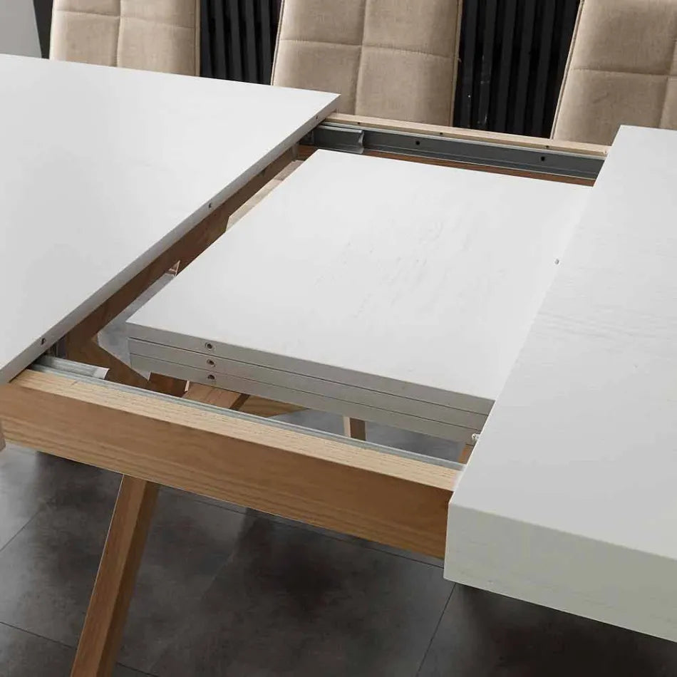 Mesa de comedor extensible blanca de madera maciza Rico - Imagen 4