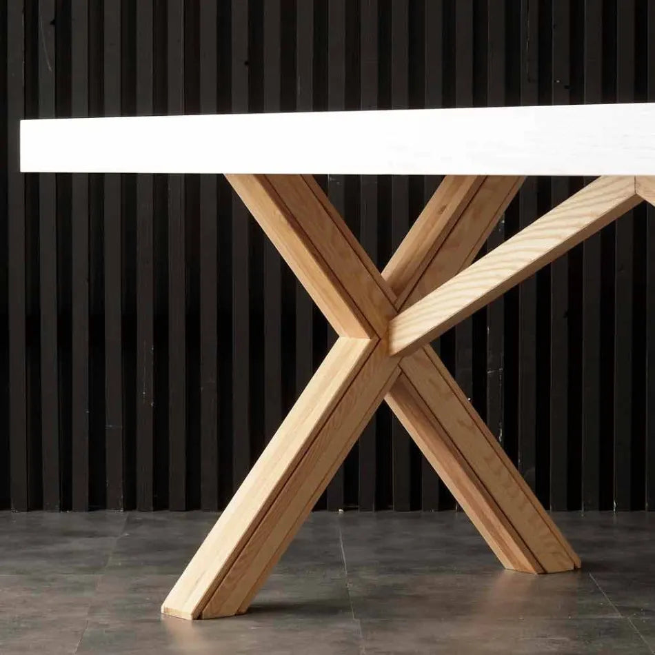 Mesa de comedor extensible blanca de madera maciza Rico - Imagen 5
