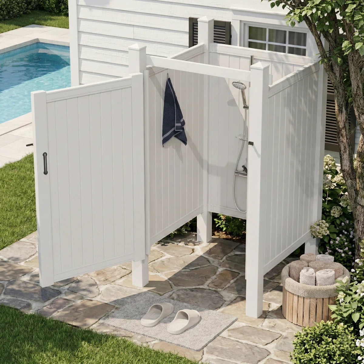 Cabina de Ducha Exterior de PVC Blanco - Imagen 5