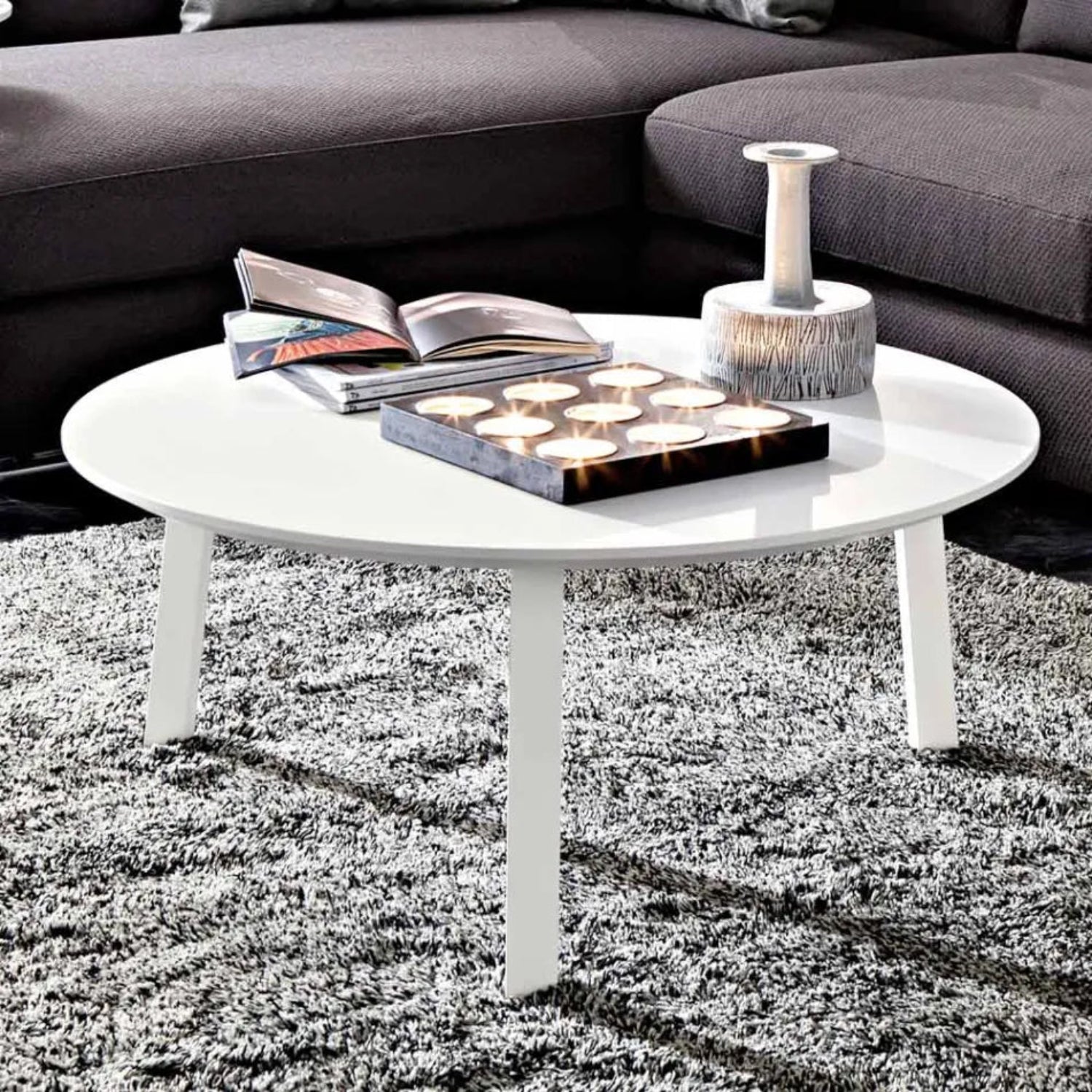Diseño Mesa de centro con tapa redonda de Mdf lacado Made in Italy-Tobiko - Confort Superior