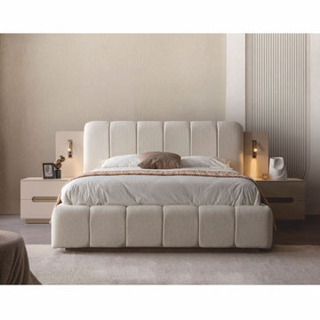 Juego de dormitorio de lujo Casa Padrino blanco / gris - 1 cama doble y 2 mesitas de noche