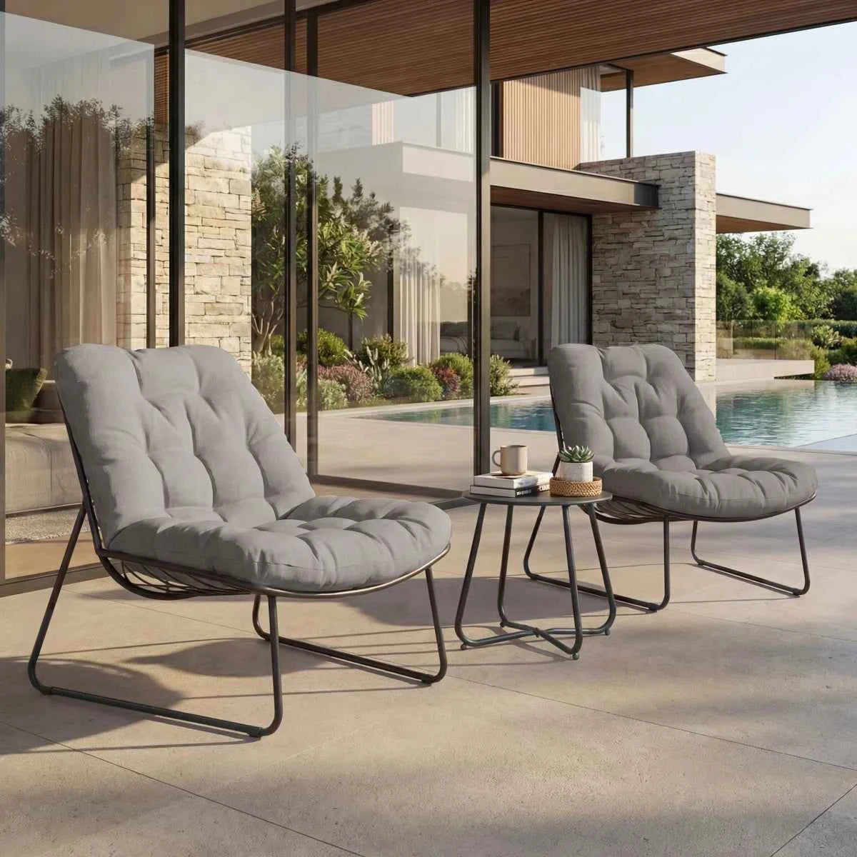 Conjunto de jardín 3 piezas: 2 sillones lounge + mesa auxiliar