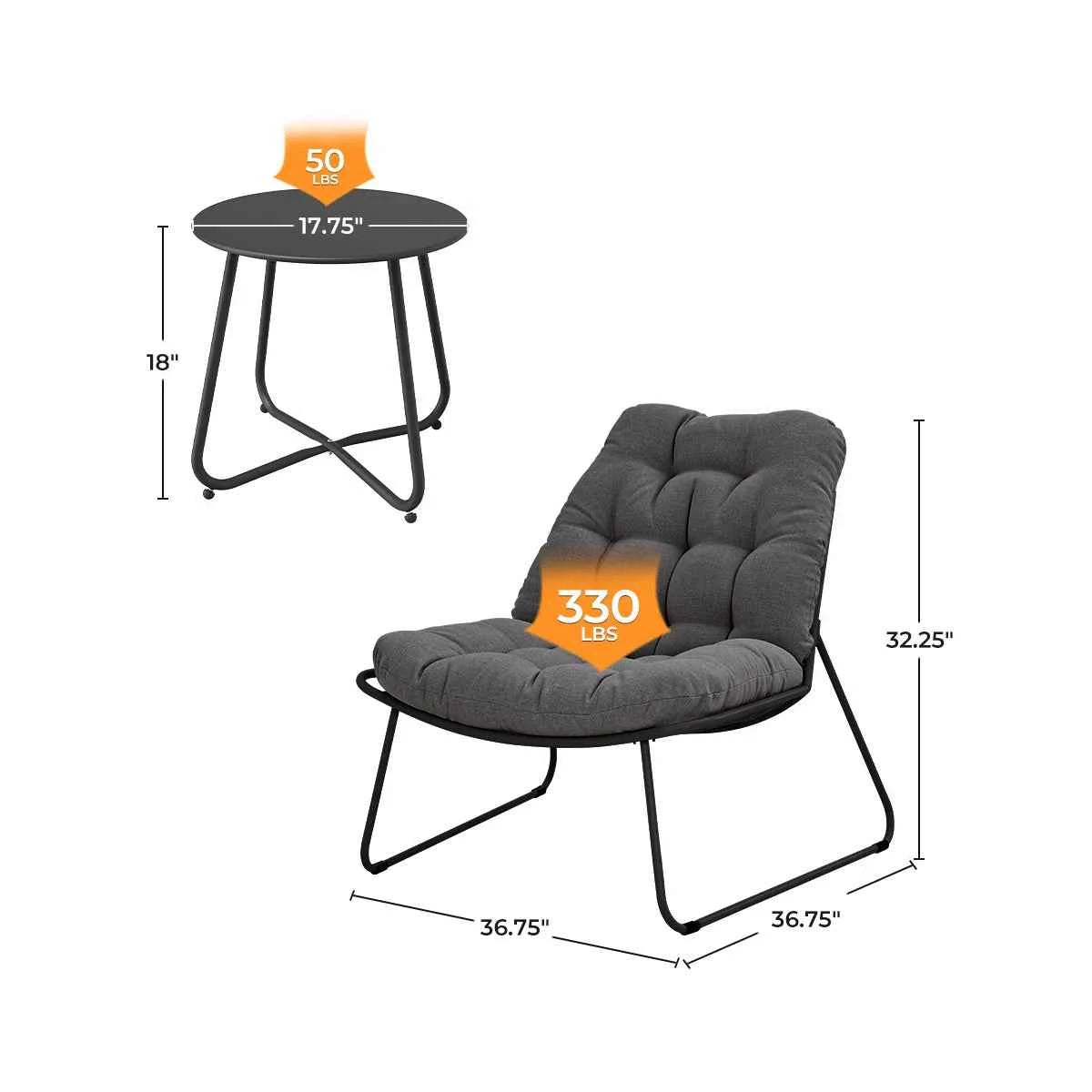 Conjunto de jardín 3 piezas: 2 sillones lounge + mesa auxiliar
