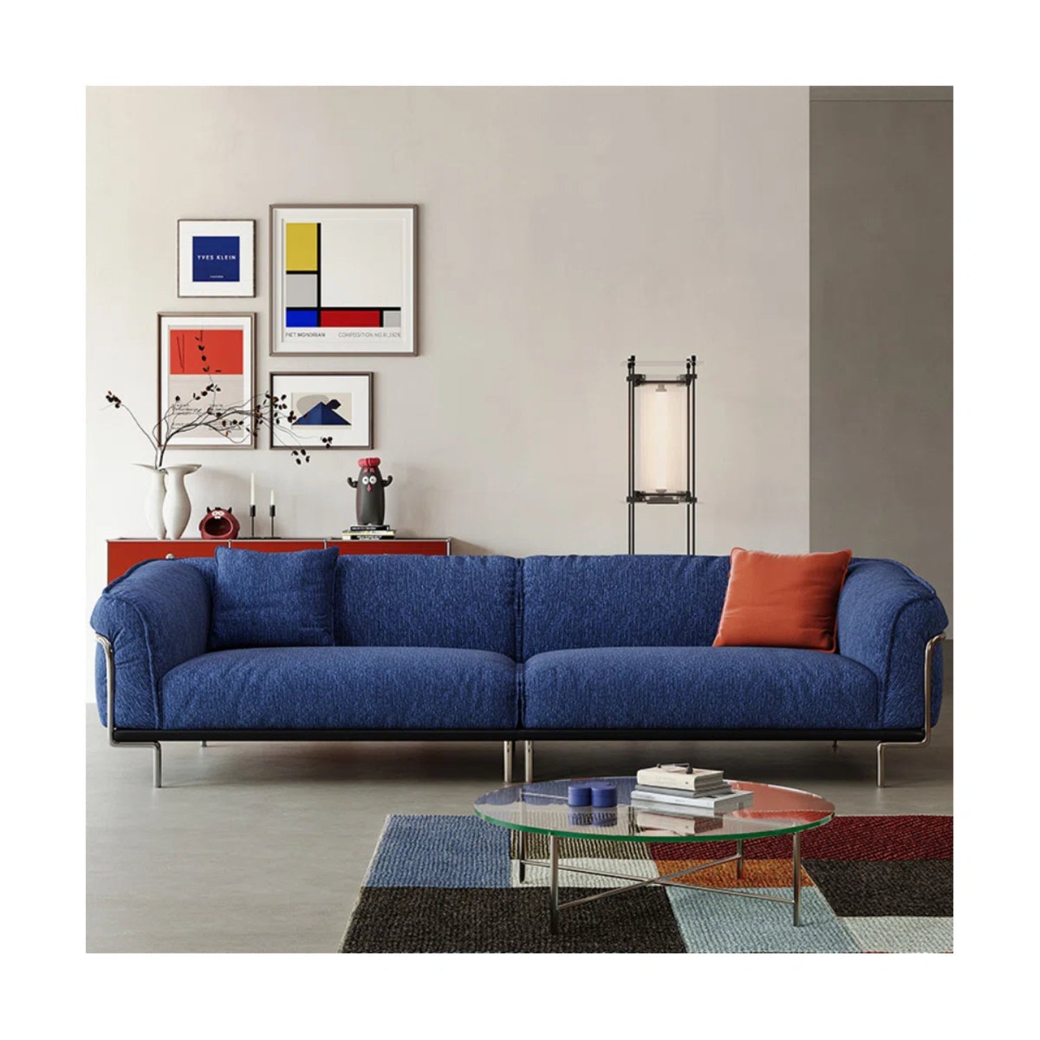 Sofá modular de 4 plazas en lino azul