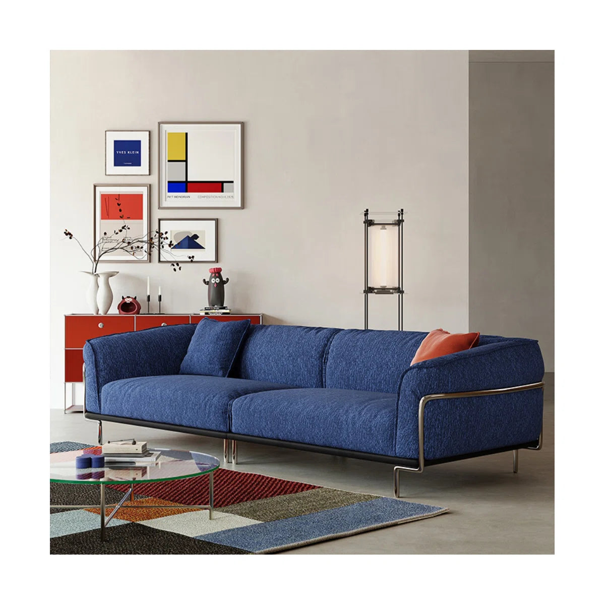 Sofá modular de 4 plazas en lino azul - Estilo Contemporáneo - Imagen 2