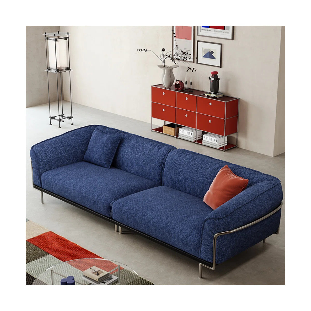 Sofá modular de 4 plazas en lino azul - Estilo Contemporáneo - Imagen 4
