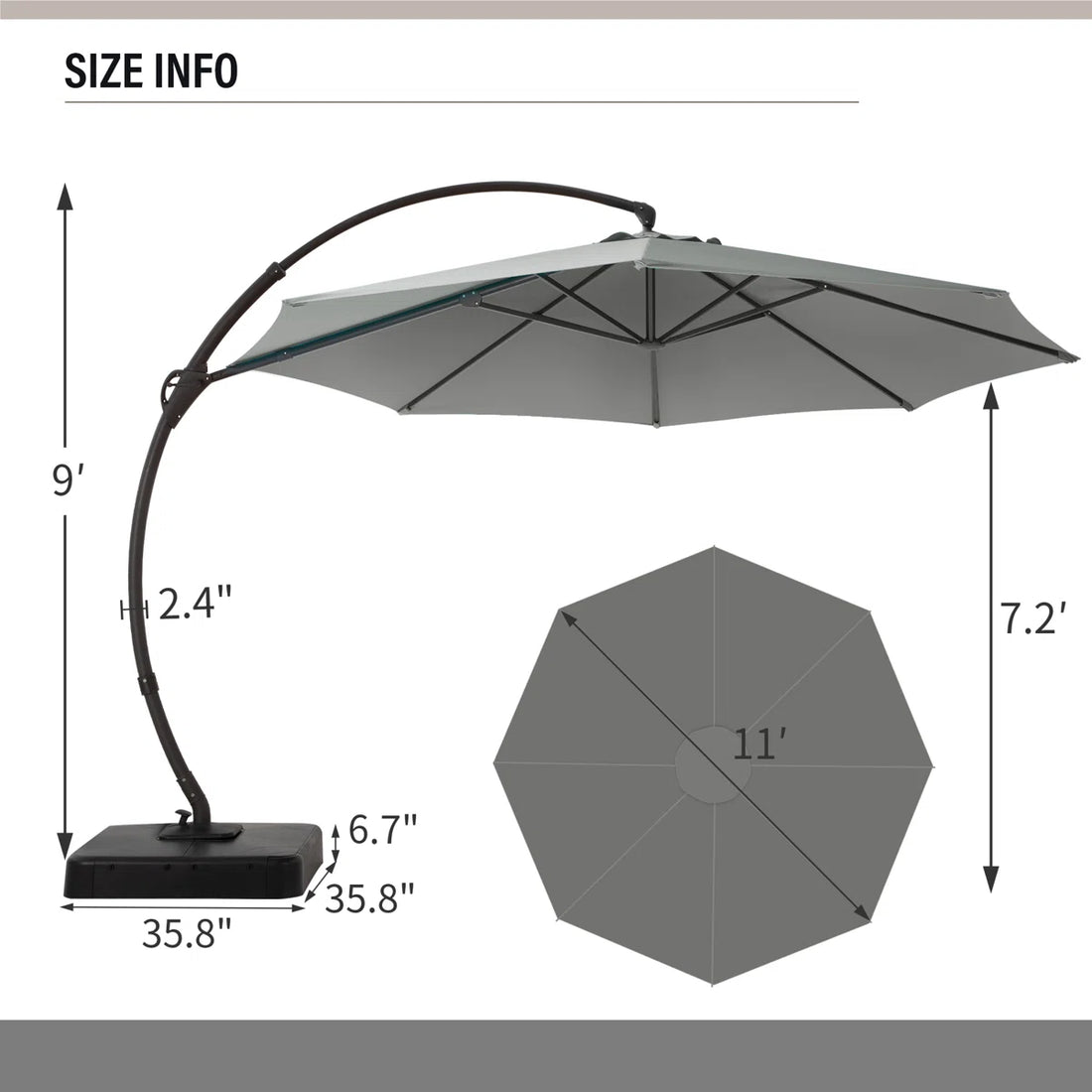 Lujoso Parasol excéntrico grande 360°
